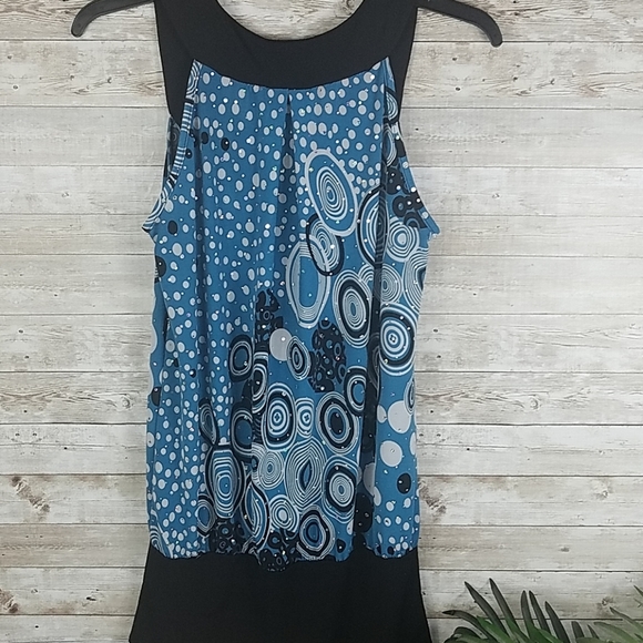 Moa Moa, Blue sleeveless top with Sequins, Sz M - Picture 2 of 6